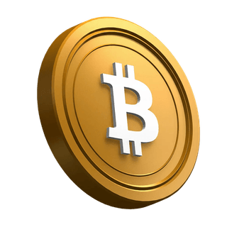 Moeda de Bitcoin (BTC) em ângulo inclinado no design da seção hero